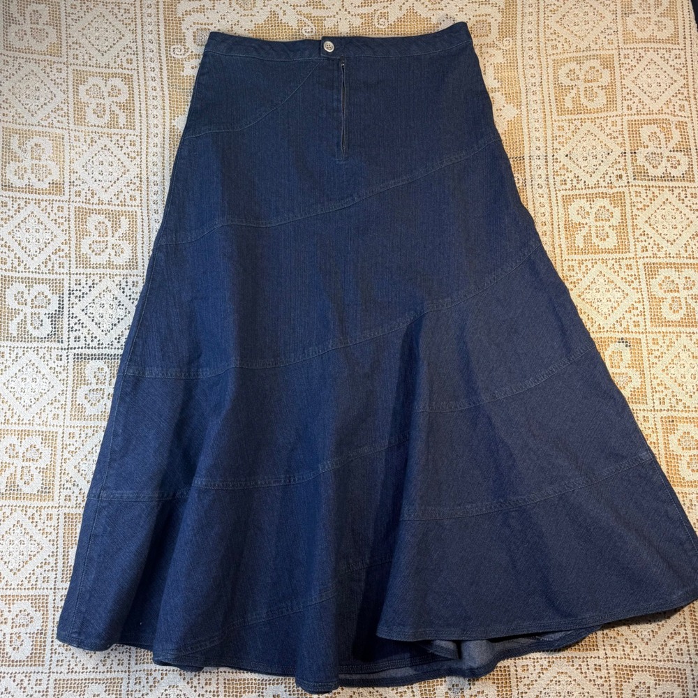 Baccini Y2K Womens Dark Wash Denim Tiered Midi Skirt Blue Western Y2K Size 8